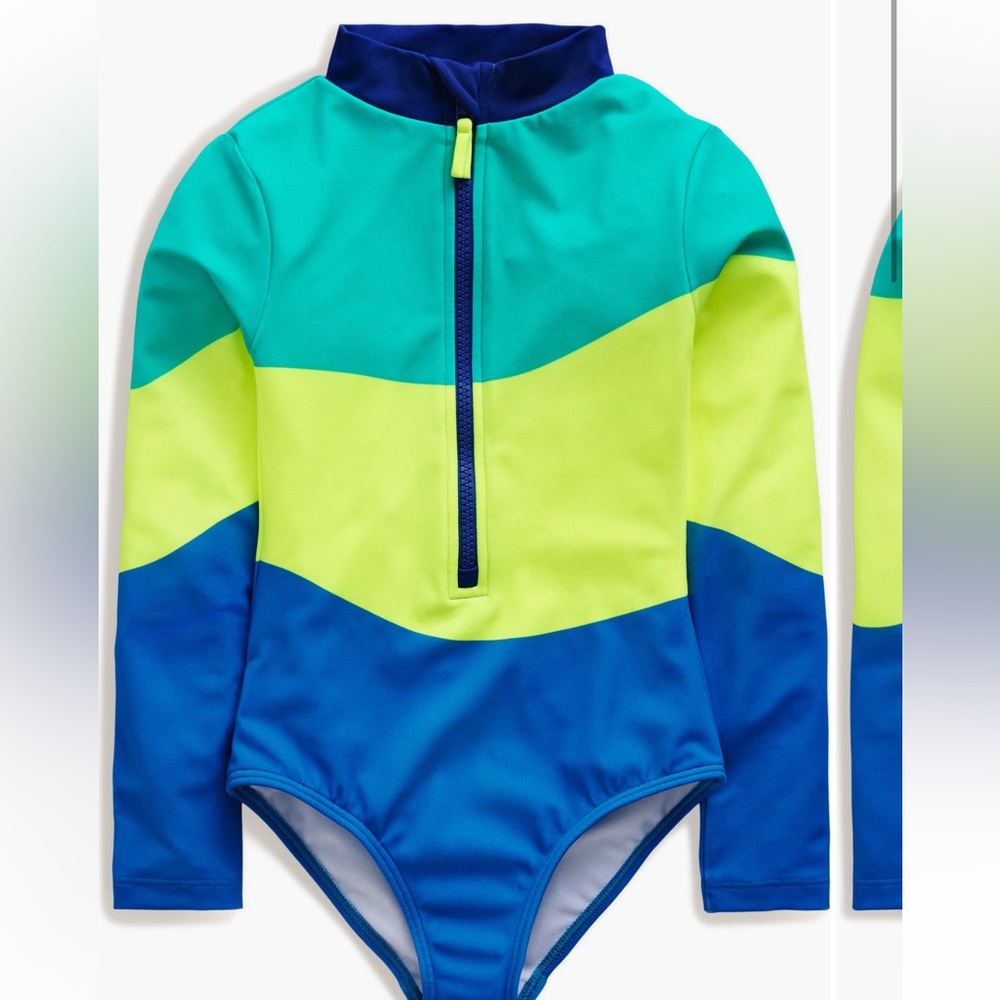Mini Boden Kids Swim Rashguard in Blue and Green